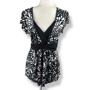 JTB Babydoll Flutter Sleeve Top Women's Size Large Y2K Abstract Festival Blouse